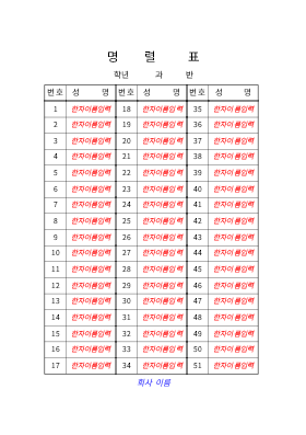 명렬표 명렬표